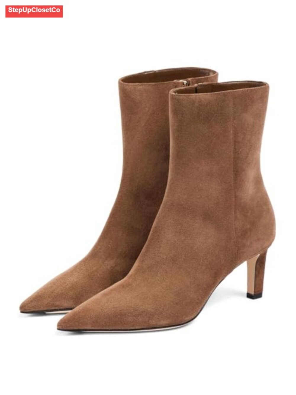 Women's Faux Suede Kitten Heel Ankle Boots Side Zipper Pointed Toe Block Heel